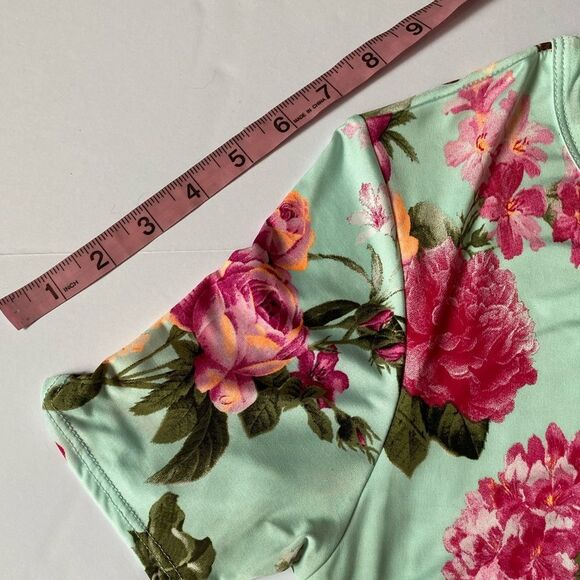Bellamie Floral Maxi Dress Aqua Pink w/ Pockets Size L - Picture 11 of 12